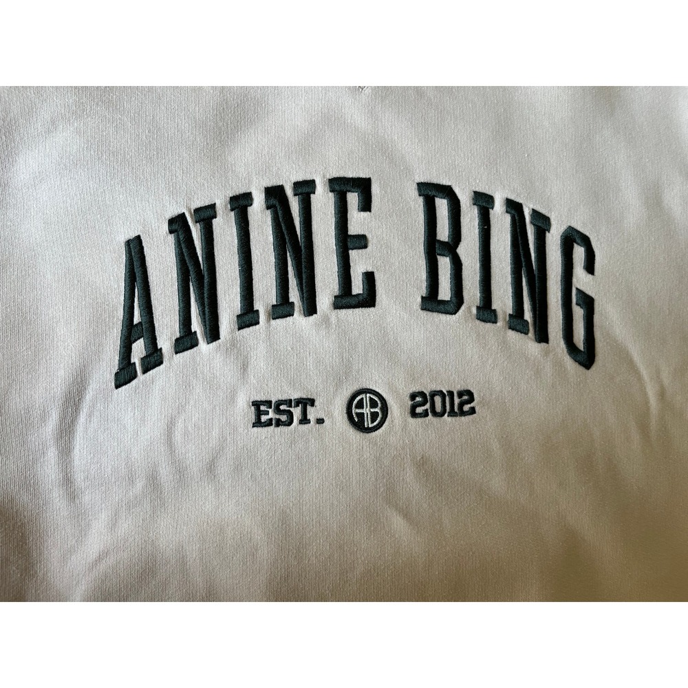 Anine Bing Ramona University Crewneck Sweatshirt Stone 100% Cotton Small - Picture 5 of 16